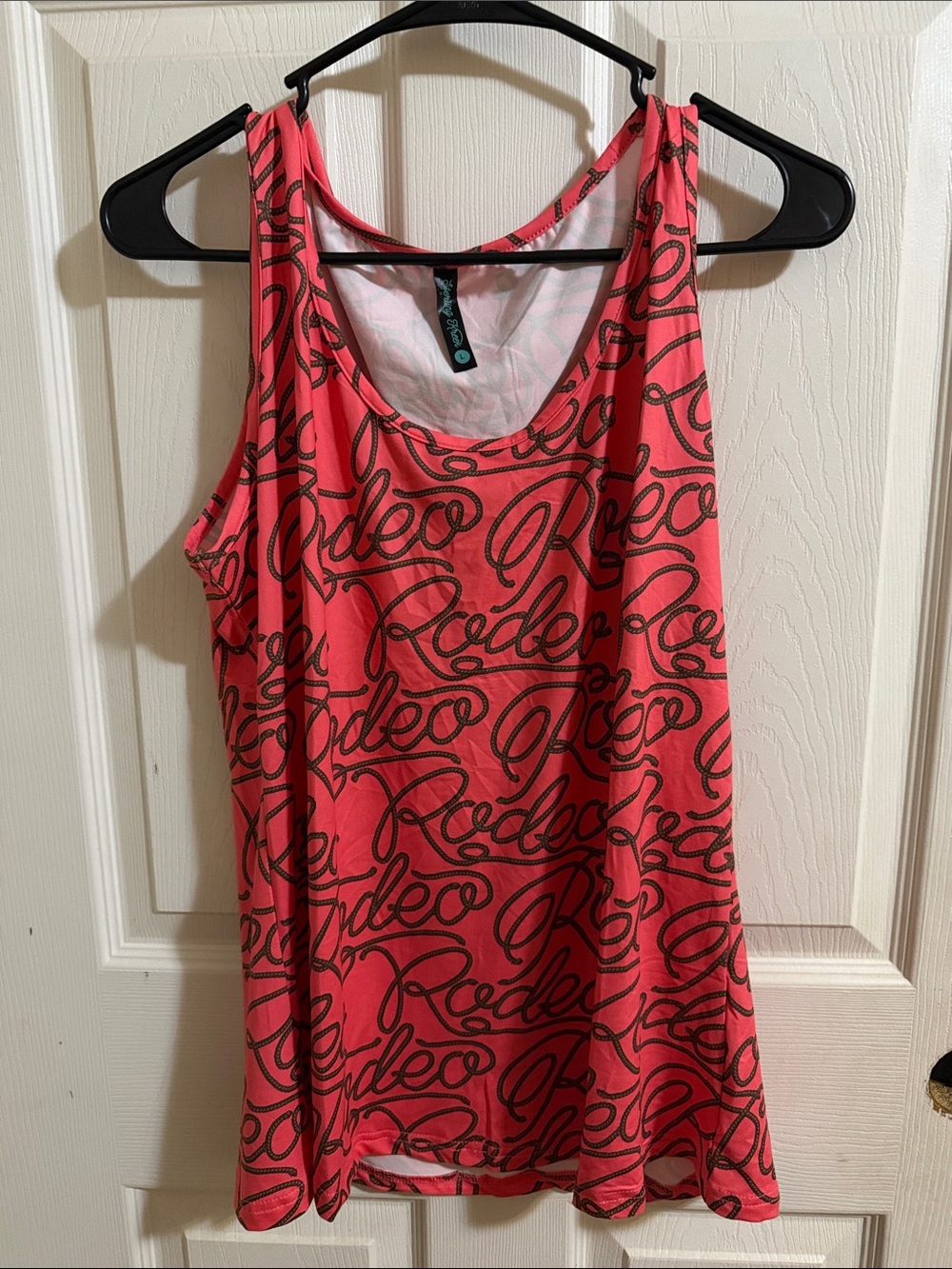 Rodeo Script Coral Pink Tank Top - Women's Sleeveless Scoop Neck